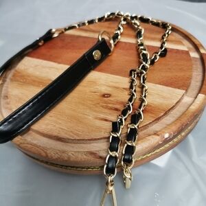 BLACK and gold long shoulder bag strap wallet on chain WOC
